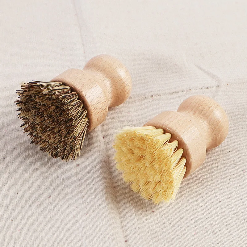 Bamboo Dish Scrub Brushes, Kitchen Wooden Cleaning Scrubbers for Washing Cast Iron Pan/Pot, Natural Sisal Bristles