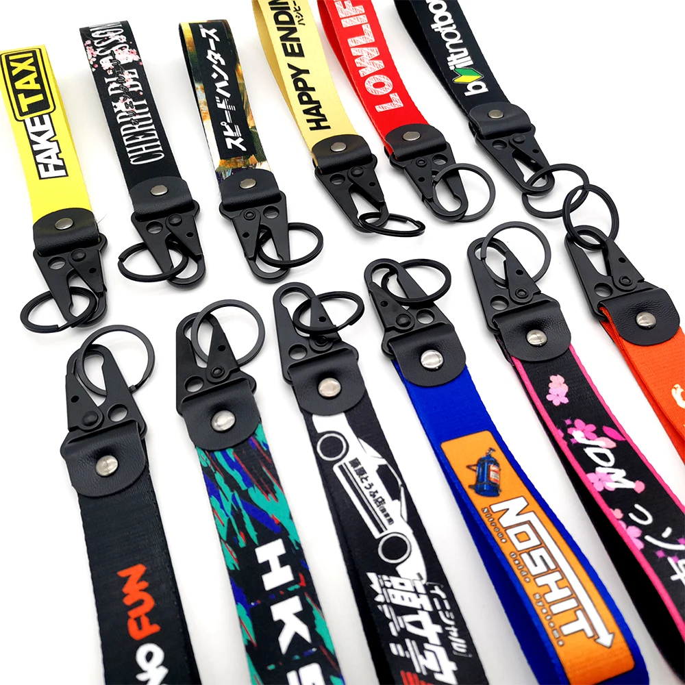 JDM chave cinta Keychain, anel Lanyard Tags, carro de reboque, motocicleta chaveiro, táxi falso, baixa vida acessórios, novo