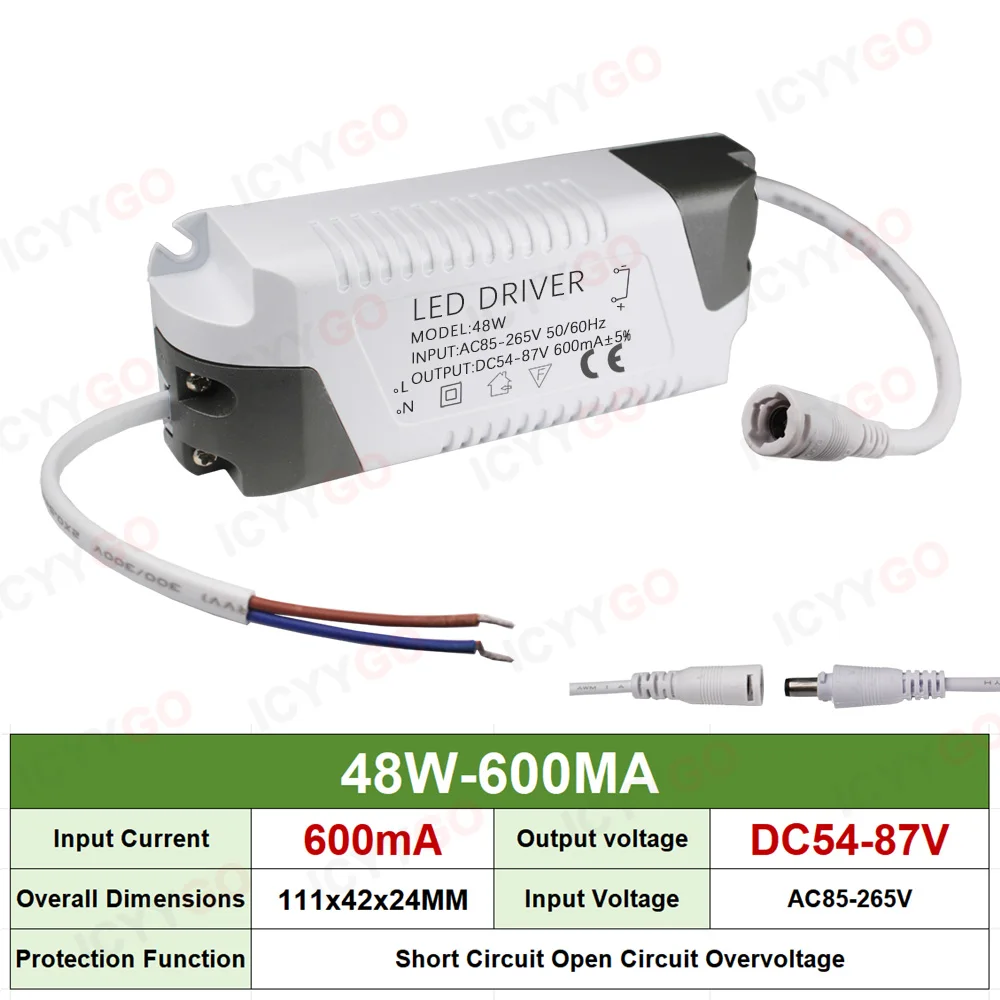 مصدر طاقة محول تيار مستمر LED 3-4 واط 4-7 واط 8-12 واط 18-25 واط 25 واط-36 واط 40 واط 50 واط 300 مللي أمبير 600 مللي أمبير 900 مللي أمبير 1200 مللي أمبير 1500 مللي أمبير