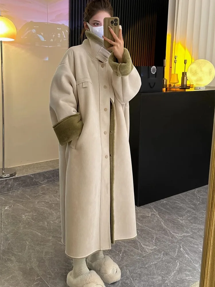 Lamb Wool Motorcycle Coat Women\'s Autumn And Winter New Environmentally Friendly Fur Integrated Imitation Fur Long Coat