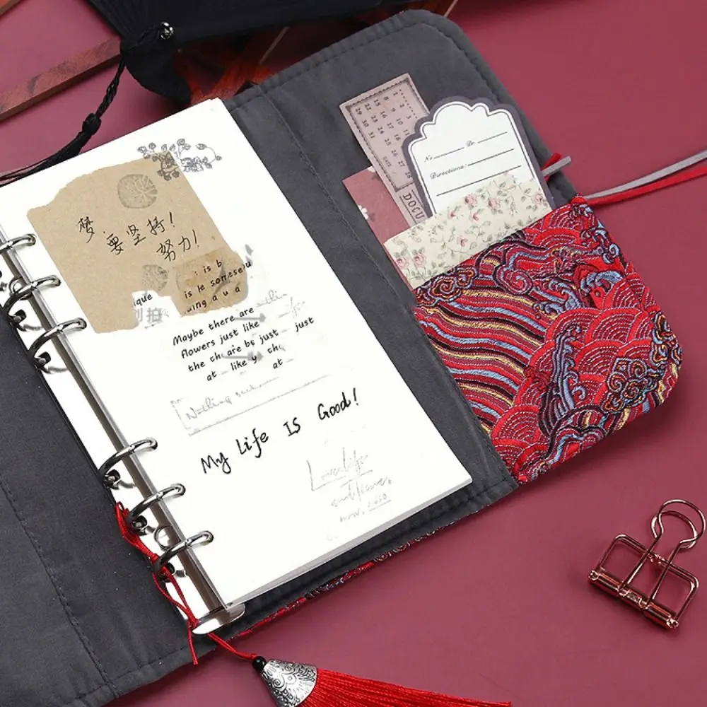 90Sheets Flower Cloth Notebook Chinese Style To Do List Loose-leaf Notebook Stationery Blank Grid Office Notebook Classification