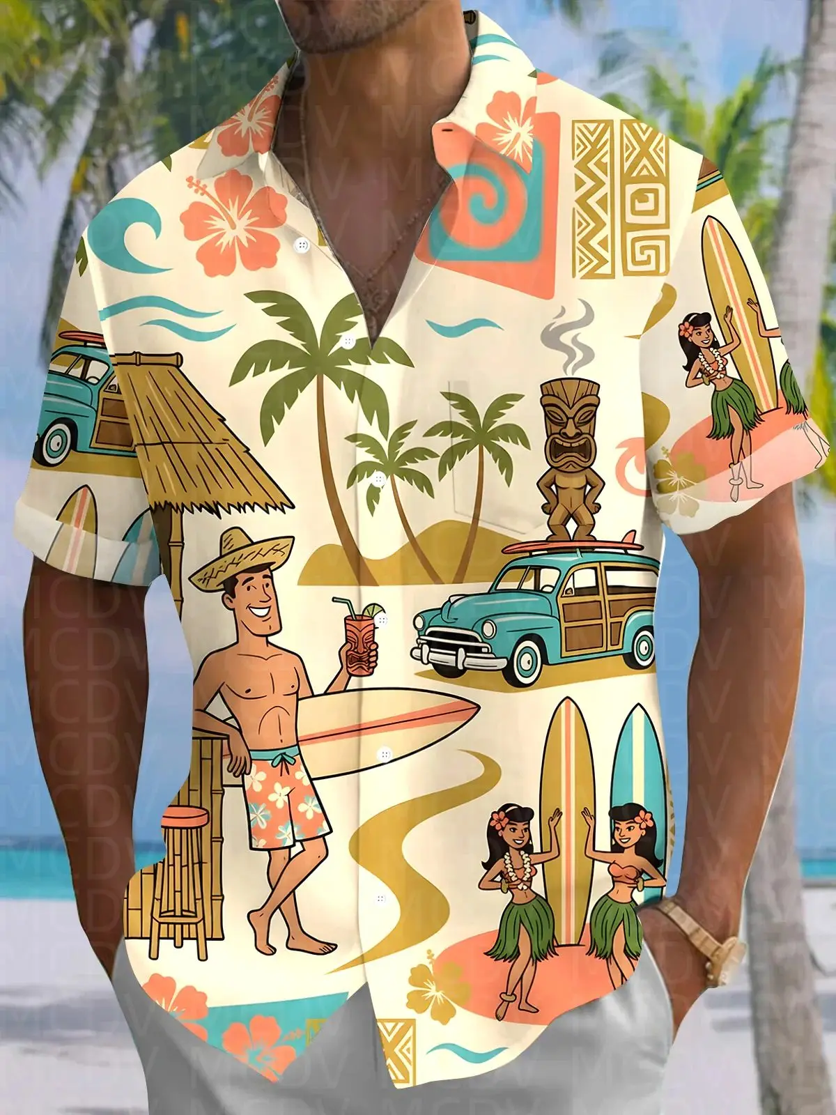 Duck Pattern Men's Hawaiian Shirt Stretch Easy Care Camp Shirt Big Tall