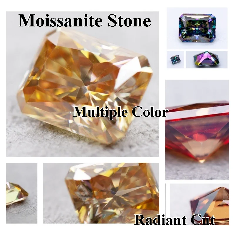 

Moissanite Stone Radiant Shape VVS1 Multiple Color with Certificate Charms Beads for Advanced Jewelry Making Material