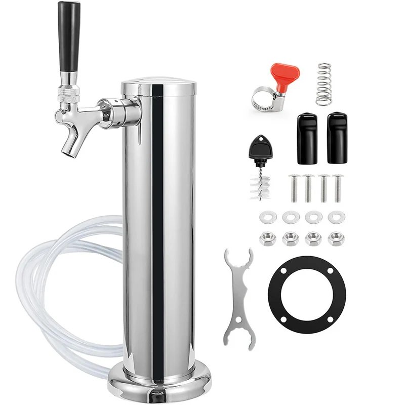 One Tap Chrome Plated Beer Tower Single Tap/Faucet Beer Tower Stainless Steel Draft Beer Column Bar Accessories Beer Dispenser