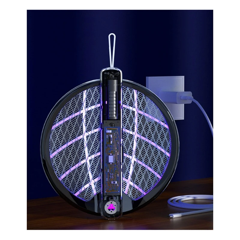 3000V Electric Mosquito Swatter With Lamp USB Rechargeable Foldable Bug Zapper Summer Fly Swatter