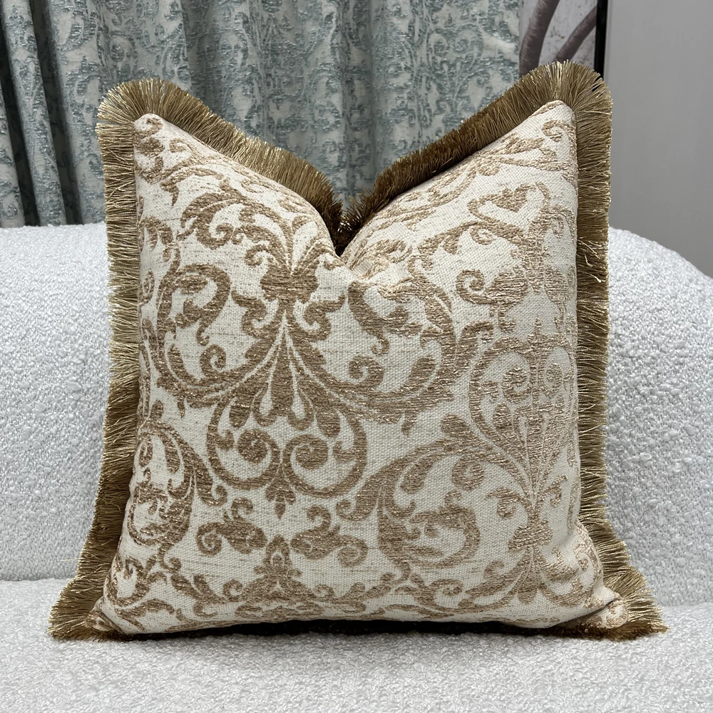 

Luxurious Fringe Pipping European Style Home Decorative Pillow Case Chenille Camel Gray 45x45cm 1 Piece Pack Sofa Cushion Cover