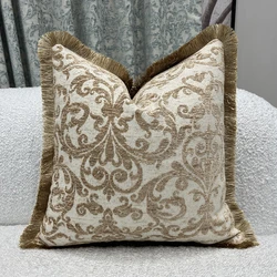 Luxurious Fringe Pipping European Style Home Decorative Pillow Case Chenille Camel Gray 45x45cm 1 Piece Pack Sofa Cushion Cover