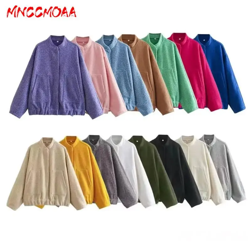 MNCCMOAA-Women's Long Sleeve Pockets Jacket, Vintage Coat, Casual Loose Outerwear Tops, New Fashion, 15 Colors, 2024