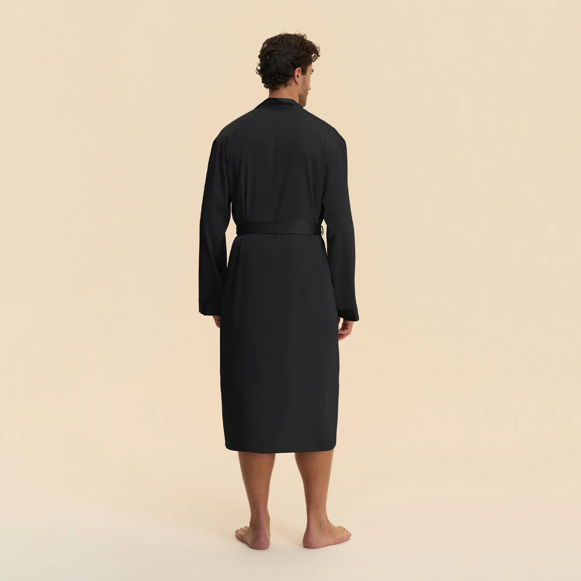 New Men Long Robe Pajamas Two-Piece Set Silk Satin Sleepwear Homewear Casual Kimono Bathrobe Gown Shorts Loungewear Pijamas Suit view 4