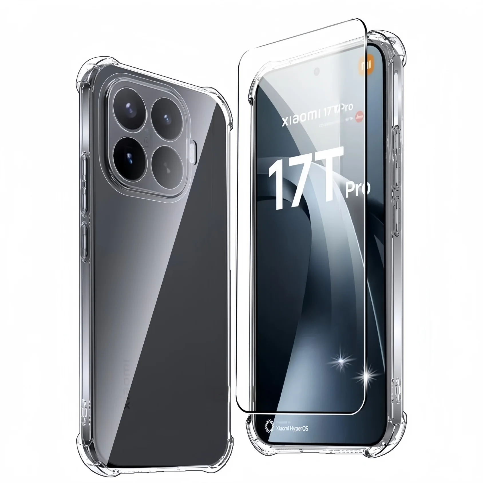 Voor Xiaomi 17T 15T Pro Case met 1 stuk gehard glazen schermbeschermer, doorzichtig TPU, versterkte hoek schokbestendig, antikras