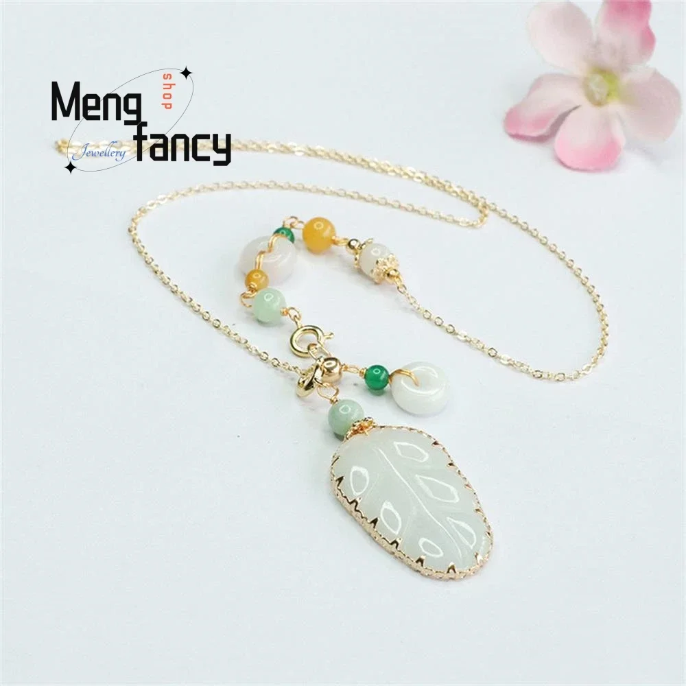 

Natural Myanmar A-goods Jadeite Leaf Necklace Exquisite Elegant Simple High-grade Jade Lock Bone Chain Luxury Quality Jewelry