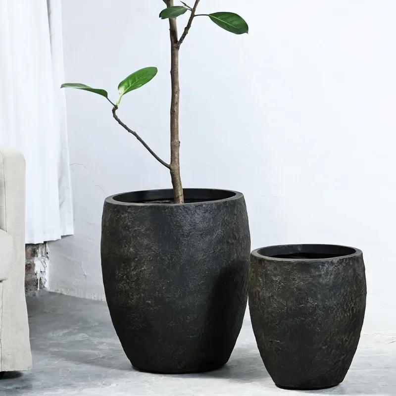 for Nordic Light Luxury Handmade Magnesium Clay Cement Tall Vintage Large Garden Circular Pattern Flower Pot for Monstera