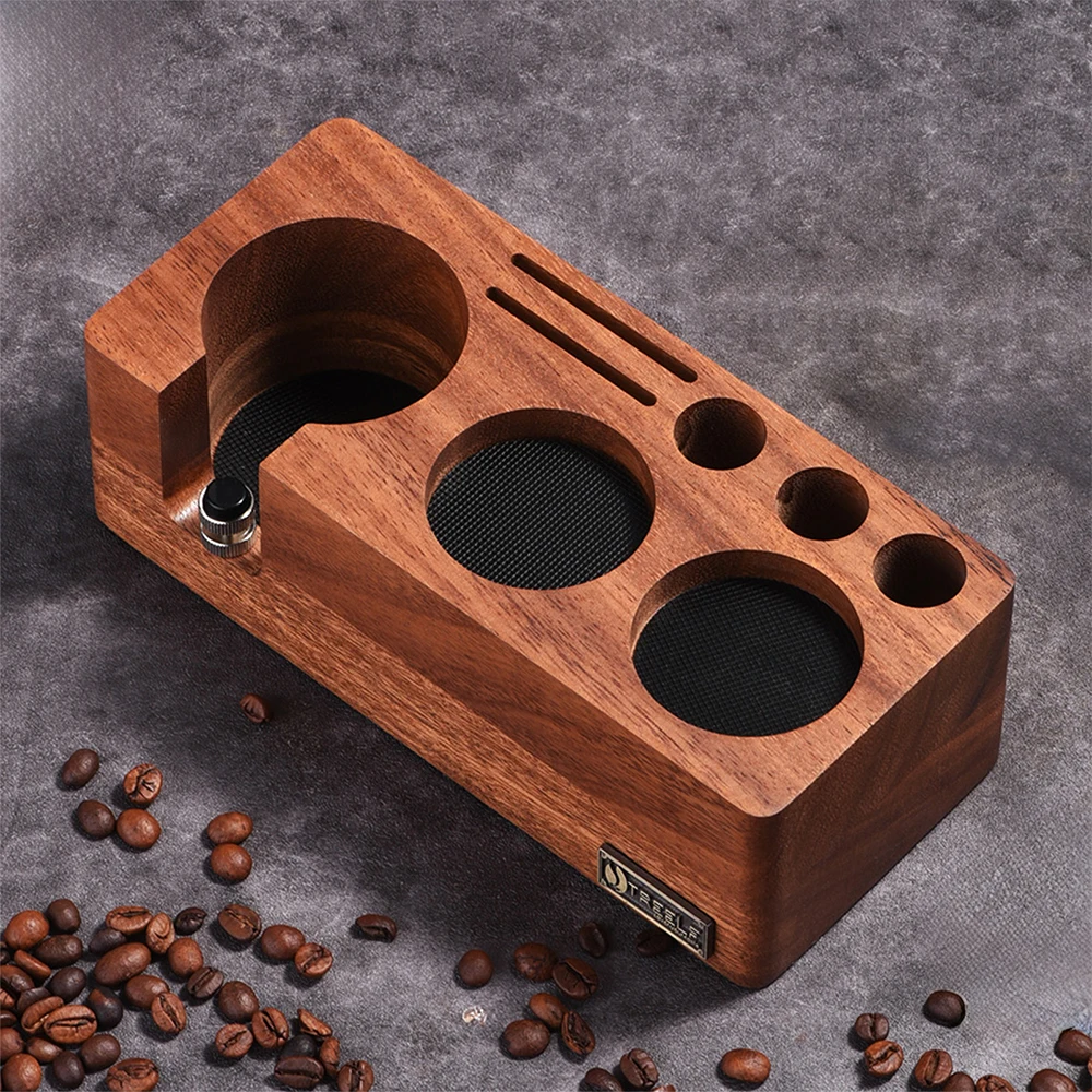 TREELF Coffee Tamper Holder Multifunctional Stand Walnut Espresso Tamping Station Mat Rack 54/58mm Coffee Machine Accessories