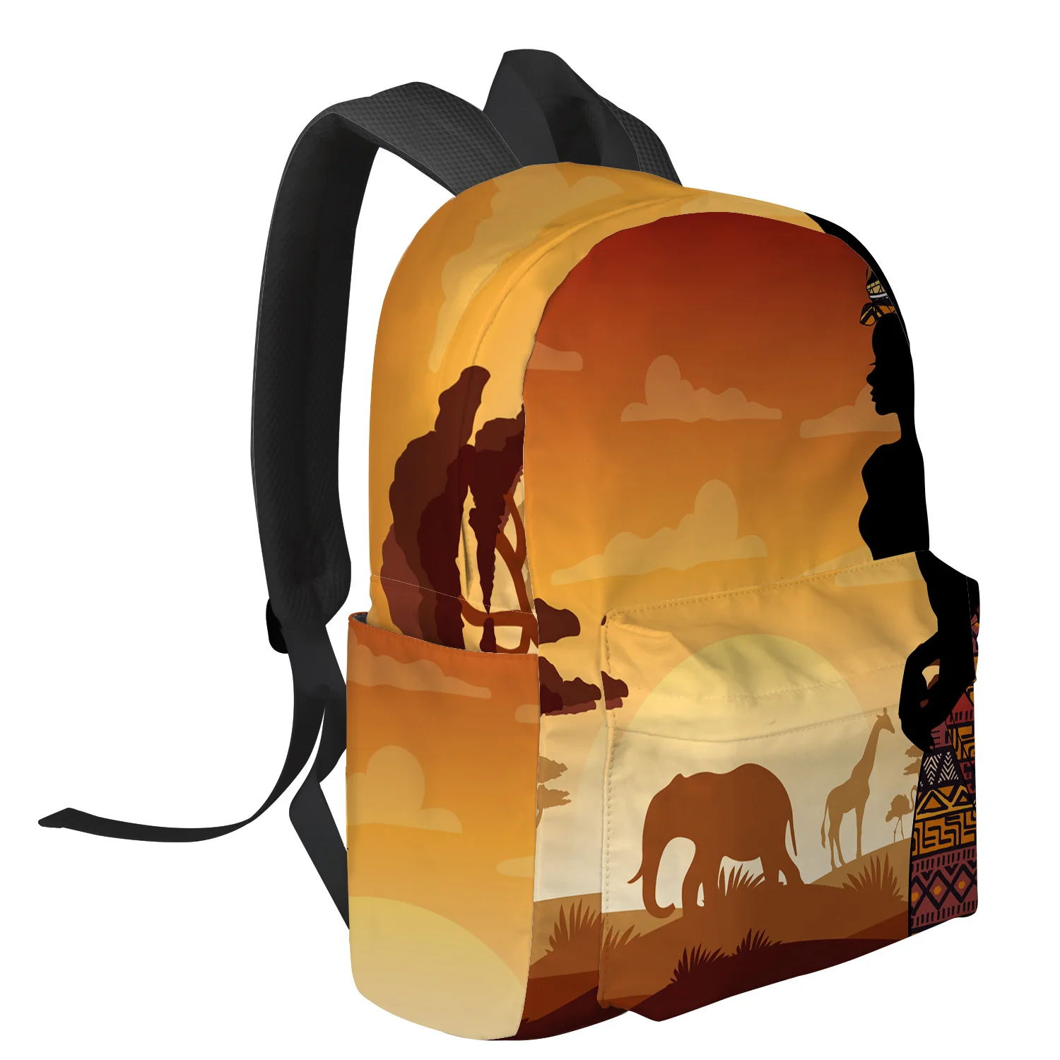 Africa Woman Giraffe Elephant Silhouettes Backpacks Custom Student School Bags Laptop Backpack Men Women Female Travel Mochila