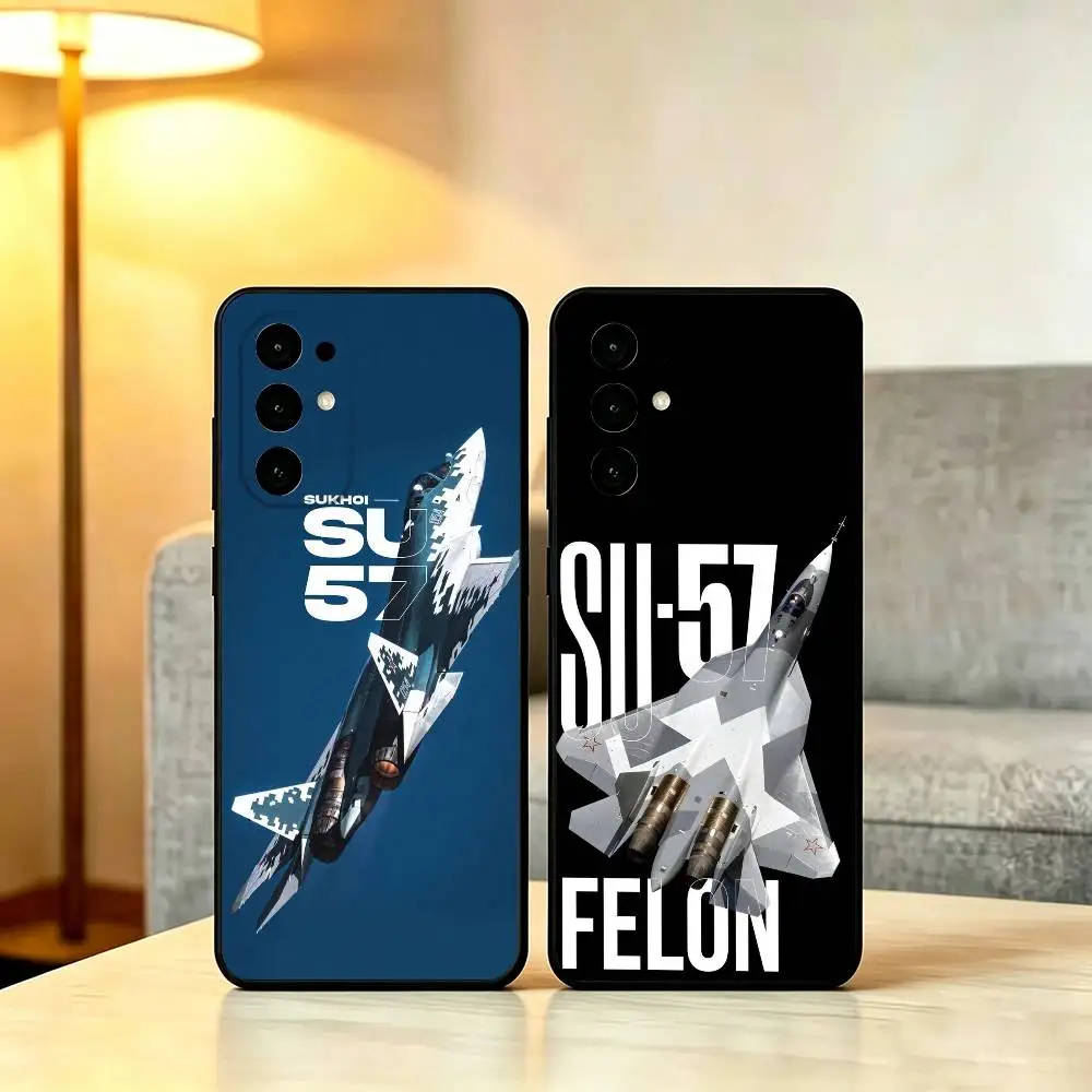 Funda para teléfono Sukhoi Fighter Jet Su-57 para Samsung S25,S24,S21,S22,S23,S30,Ultra,S20,Plus,Fe, cubierta negra suave