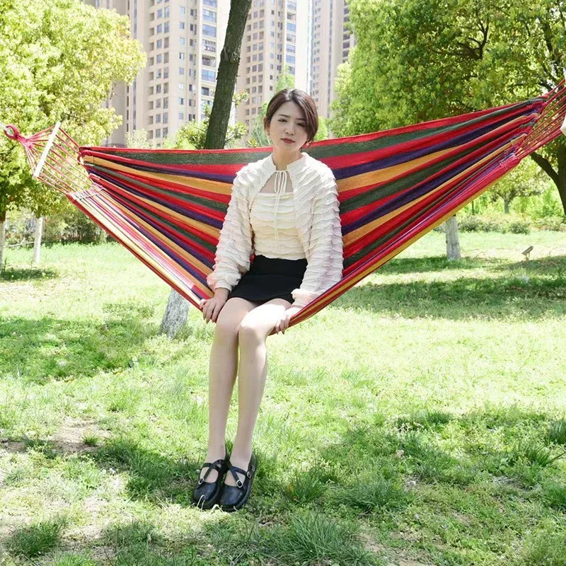 Portable Outdoor Camping Anti-rollover Hammock Travel Camping Swing Canvas Belt Mat Hanging Sheet Double Swing Hammock