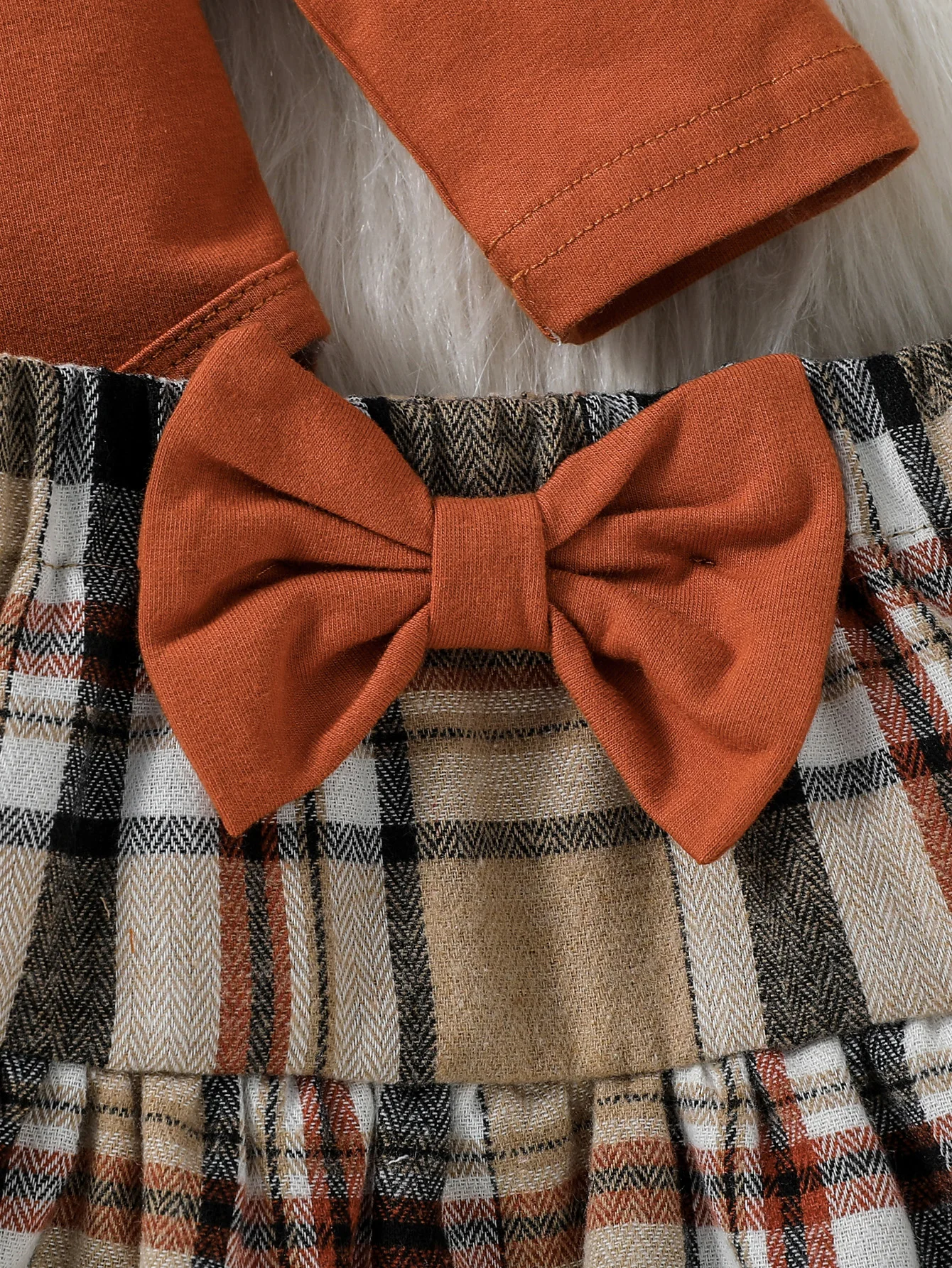 3PCS Newborn Baby Girls Autumn Solid Bodysuit +Plaid Skirt With Bow Suit Infant Baby Preppy Style Set