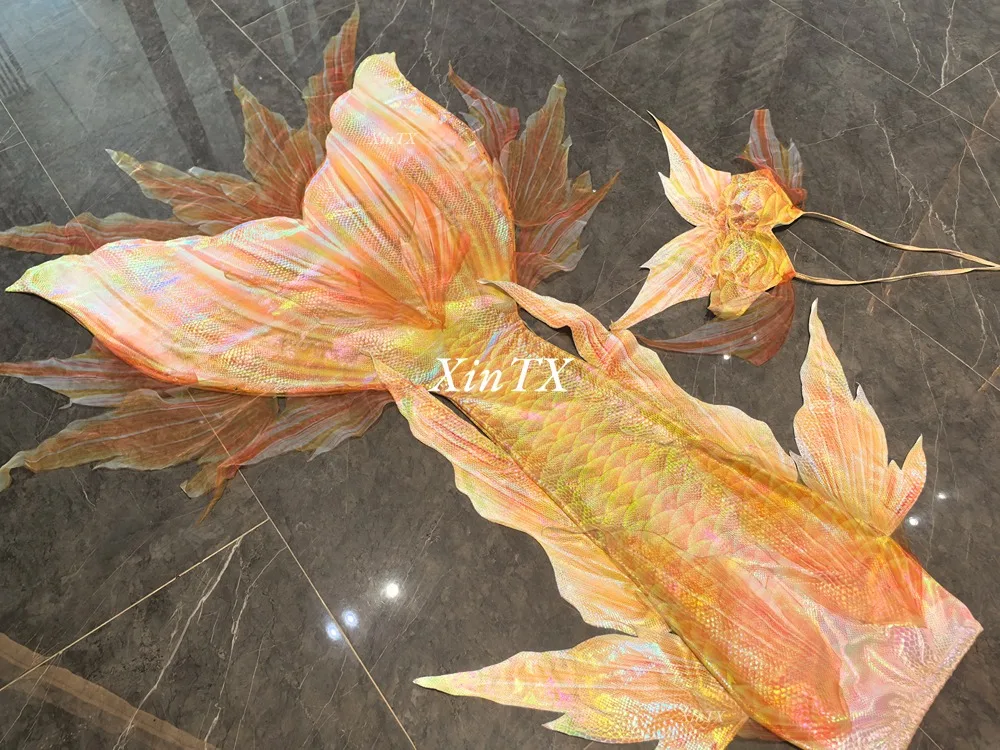Professional adult mermaid tail hot stamping yarn stretch light fabric woman mermaid swimsuit Halloween cosplay aquarium show view 3