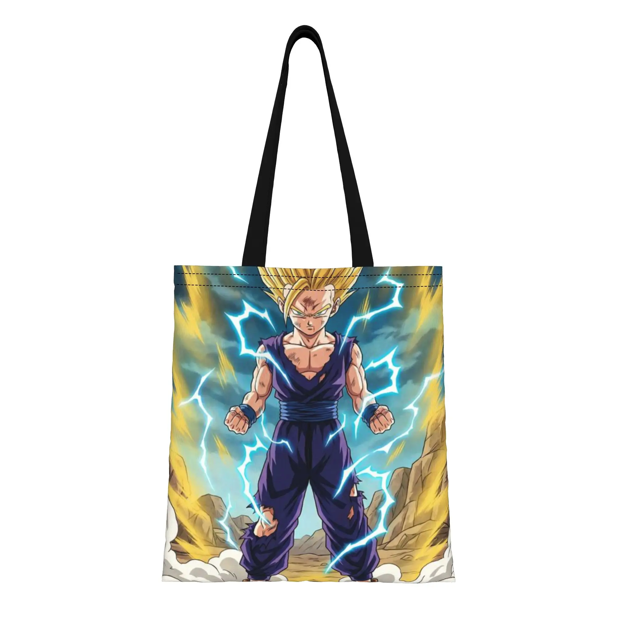 

Back to school season Cape Anime Fighter Gohan Canvas Tote Bag Perfect for Shopping Women's Top-Handle Bags