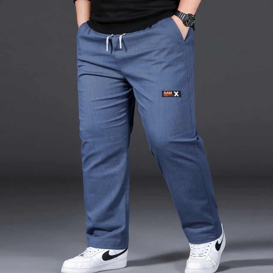 Plus Size 12XL Pants Men Casual Trousers Elastic Waist Straight Pants Male Fashion Grey Black Pants Big Size 10XL 12XL