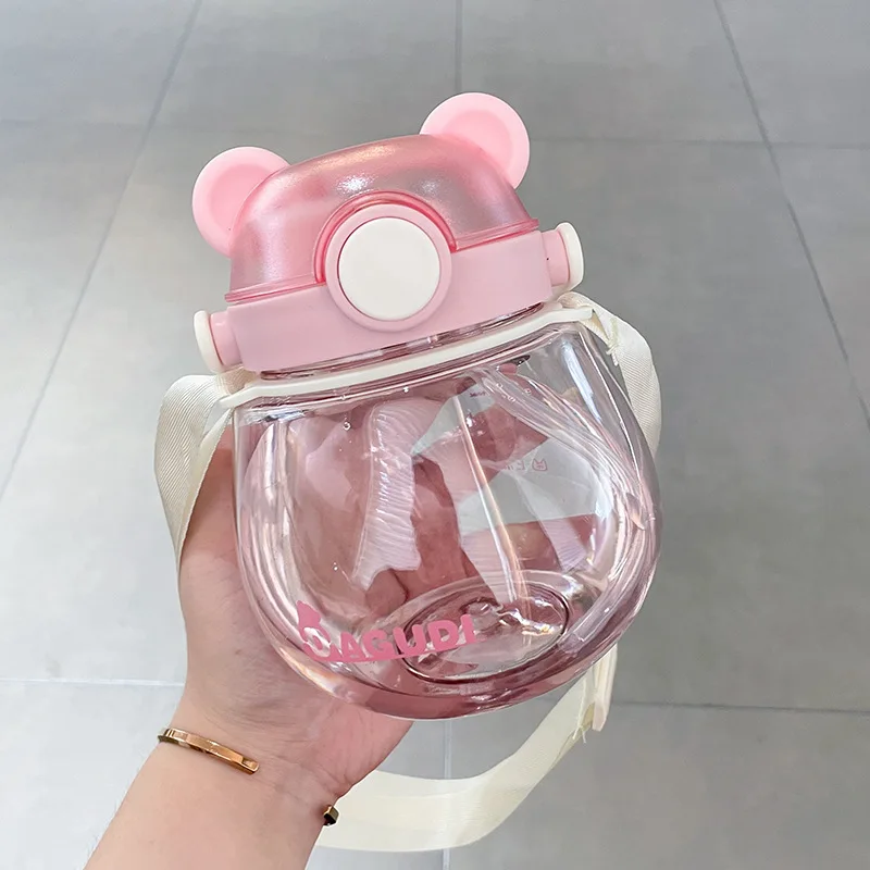 Portable Sport Drinking Kettle Summer Travel Plastic Mug Cute Water Bottle For Girl 1L Bear Straw Tumbler Kid Cartoon Kawaii Cup