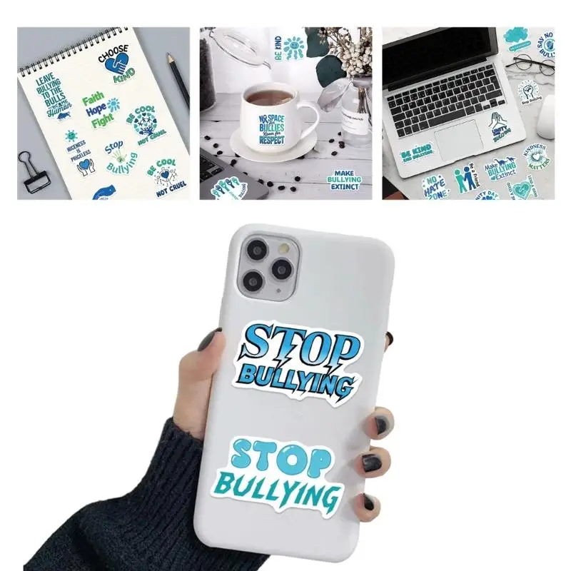 

652F AntiBullying Cartoon Stickers 50 PC PVC Scratchproof Decals for Tablets Laptops Home School Use