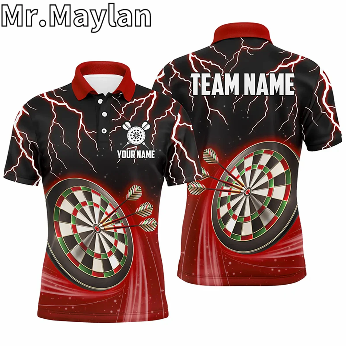 3D Personalized Turquoise Black Mens Darts Sports Polo Shirts Custom Darts Shirt For Men Dart Team Jerseys Gift For Darts Lovers