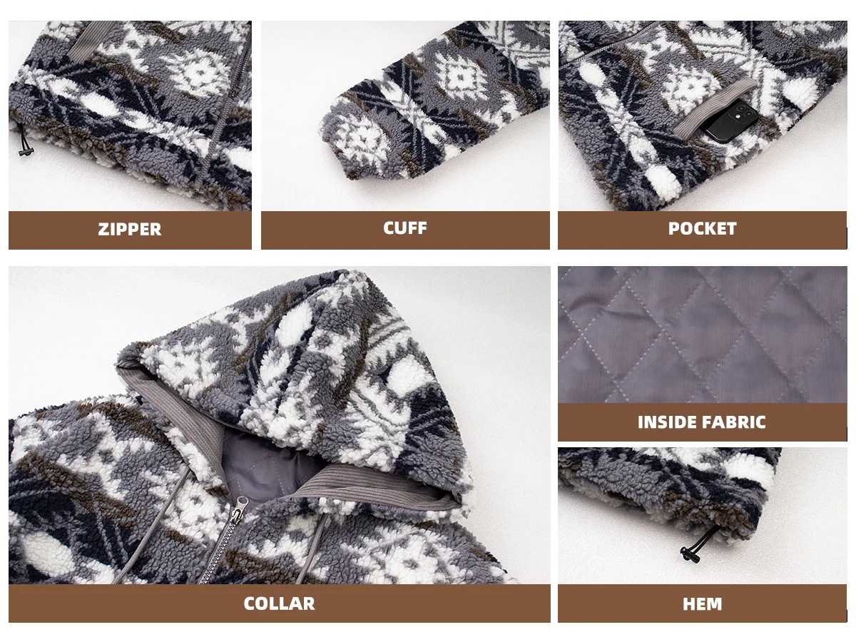 Men's Winter Polar Fleece Jacket Retro Style Fluffy Plush Casual Outwear - Harajuku Print Coats Streetwear