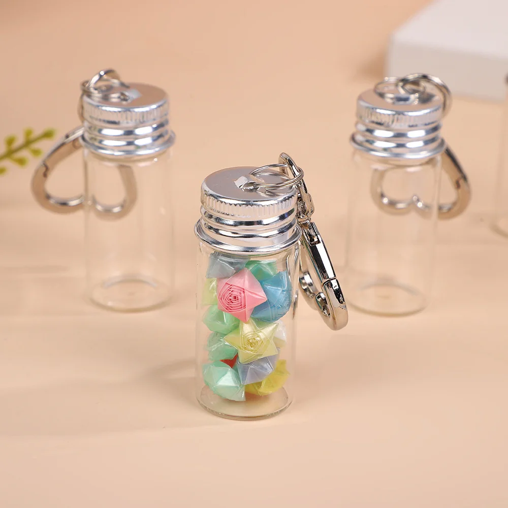 Botella de almacenamiento de 10ml con llavero de amor, Mini botellas de vidrio transparente, tapa de aluminio, tarros de muestra vacíos, contenedores de líquidos