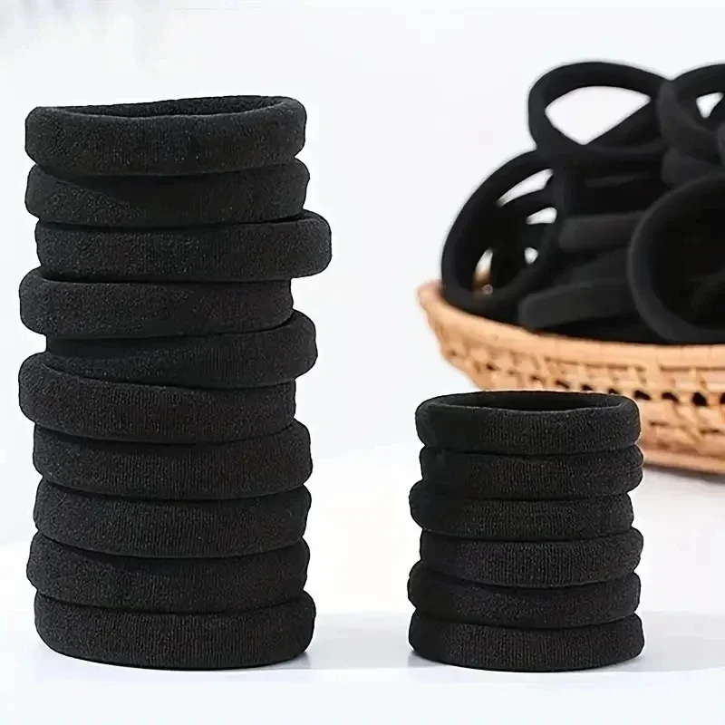 10pcs Black Basic Hair Bands, High Elastic Rubber Ties