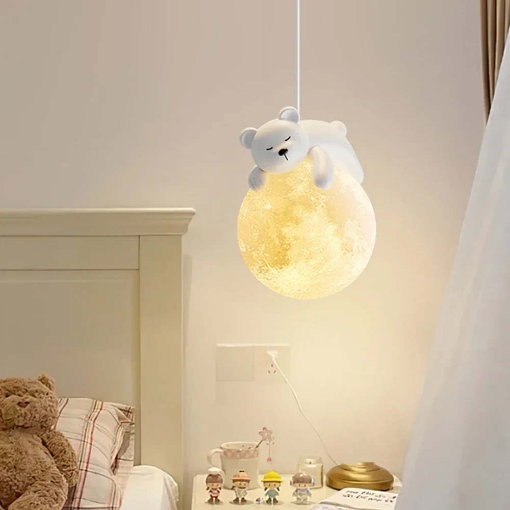 Imagem -04 - Nordic Little Bear Led Pendant Lamp Coelho Bonito Pendurado Sala de Jantar Quarto da Criança Candelabro de Cabeceira Home Decor Fixture