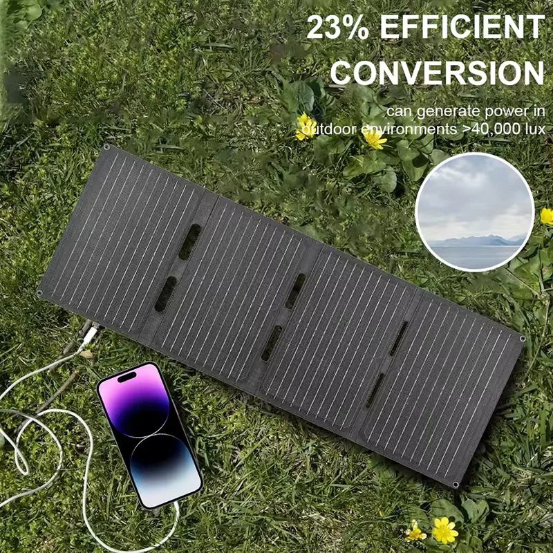 80W Folding Solar Panel IP65 Waterproof Foldable Solar Charger Portable Solar Panel Charger Outdoor Phone Power Bank for Phone view 2