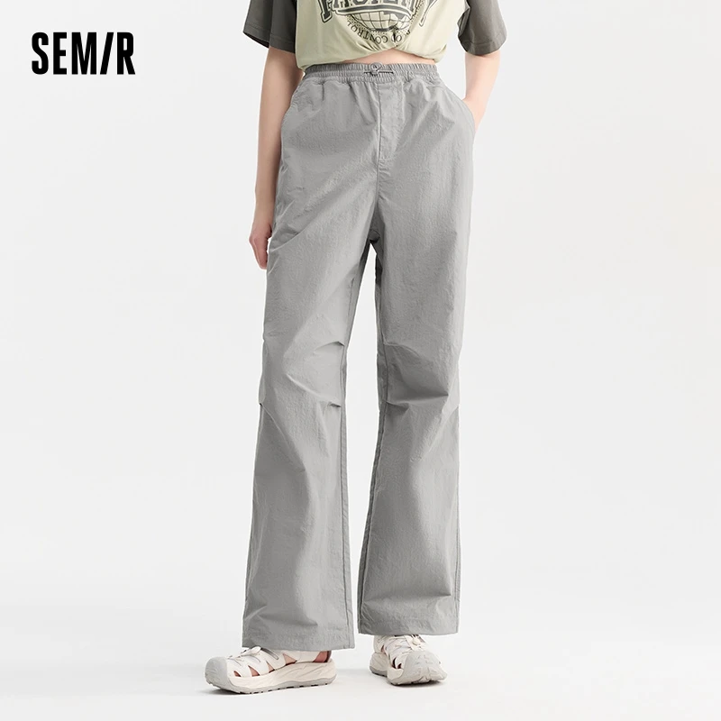 Semir Casual Trousers Women Elastic Waist Solid Colour Texture Trousers 2024 Summer New Sunscreen Wide-Leg Trousers Tide Cool St