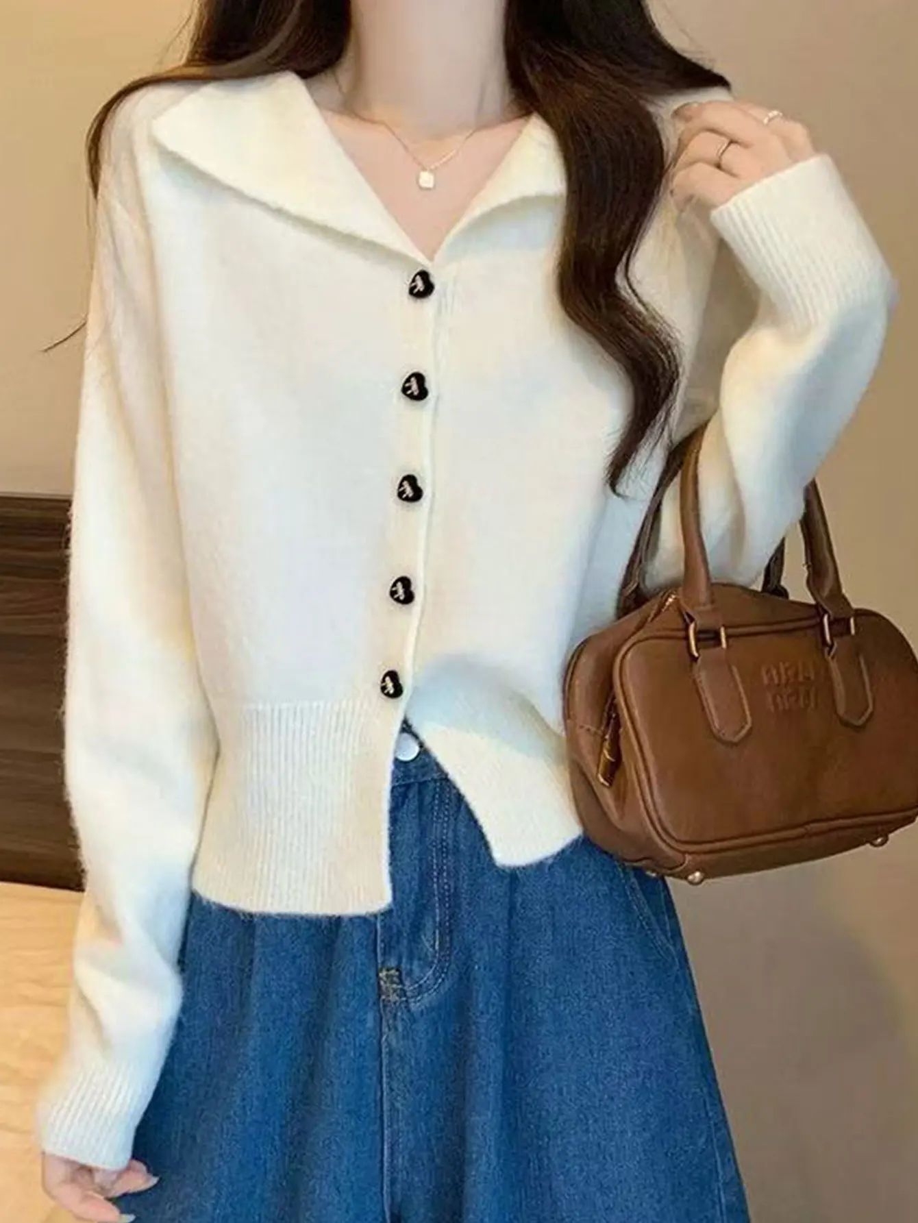 

Женский осенний кардиган K-Fashion, элегантный однотонный повседневный топ с длинными рукавами и лацканами на пуговицах, обычный крой