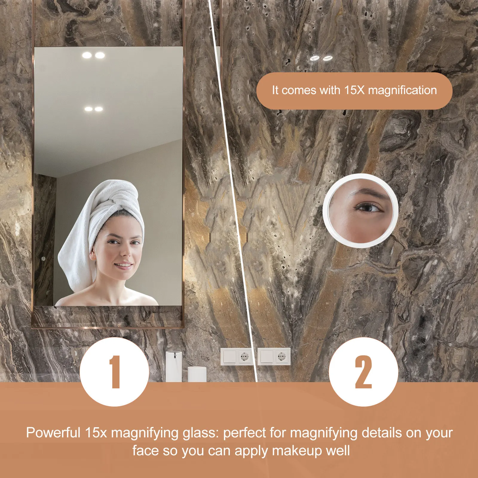 

1Pcs 15X Magnifying Mirror Suction Cup Wall Mounted Makeup Mirror for Pore Check Eyebrow Grooming False Lashes