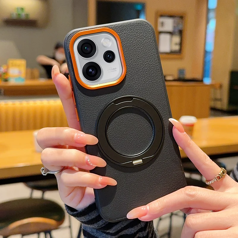 لهاتف OPPO Reno 15 Pro، حافظة Reno 15 ELVEV جلد PU فاخر مغناطيسي مضاد للسقوط مع حامل حلقي قابل للدوران غطاء هاتف