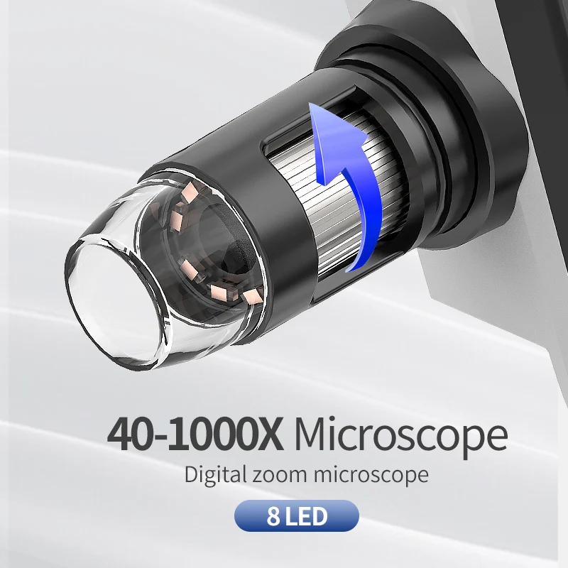 LCD Digital Coin Microscope 4.3 inch 50X-1000X Magnification Zoom USB Microscope 8 Adjustable LED Light Video Camera Microscope