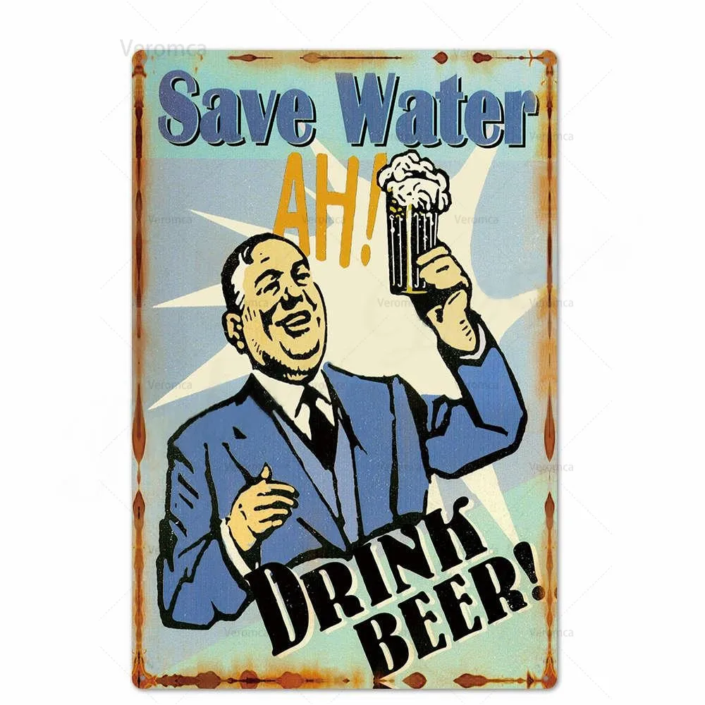 Save Water Drink Beer Humor Text Metal Tin Sign Bar Pub Kicthen Wall Plate Painting Decor Retro Shabby Rust Plaques Pin Up Signs