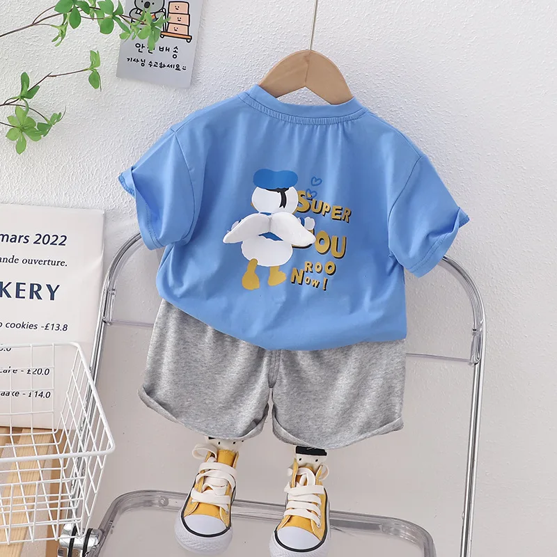 

Children Cartoon Donald Duck Short Sleeve Shorts 2Pcs/Sets Summer Baby Boys Girls Fashion Cotton Casual Clothes Kids Tracksuits