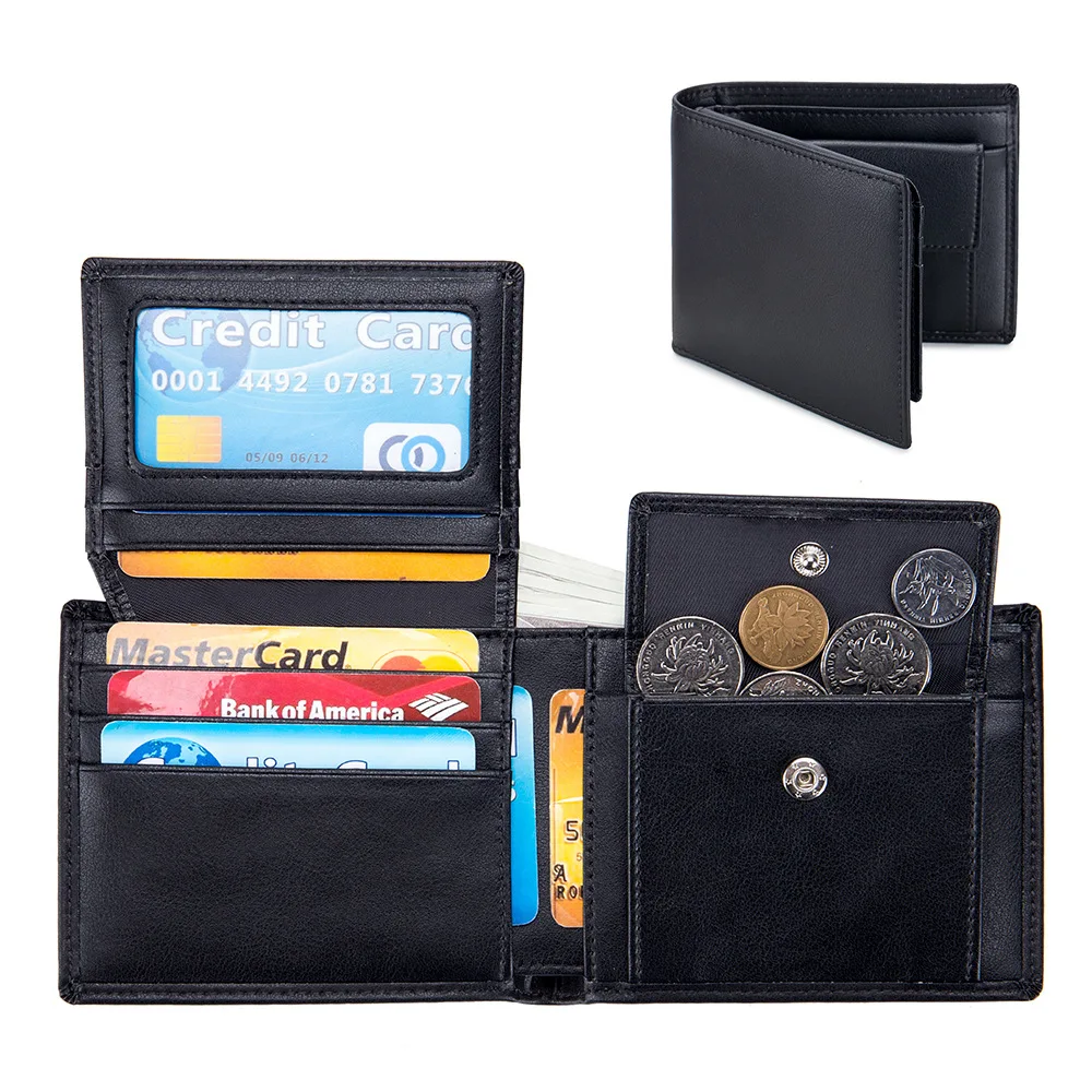 Genuine Cowhide Leather Men Short Wallet RFID Blocking Card Holder Coin Pocket Purse Best Gift for Boyfriend Husband Father