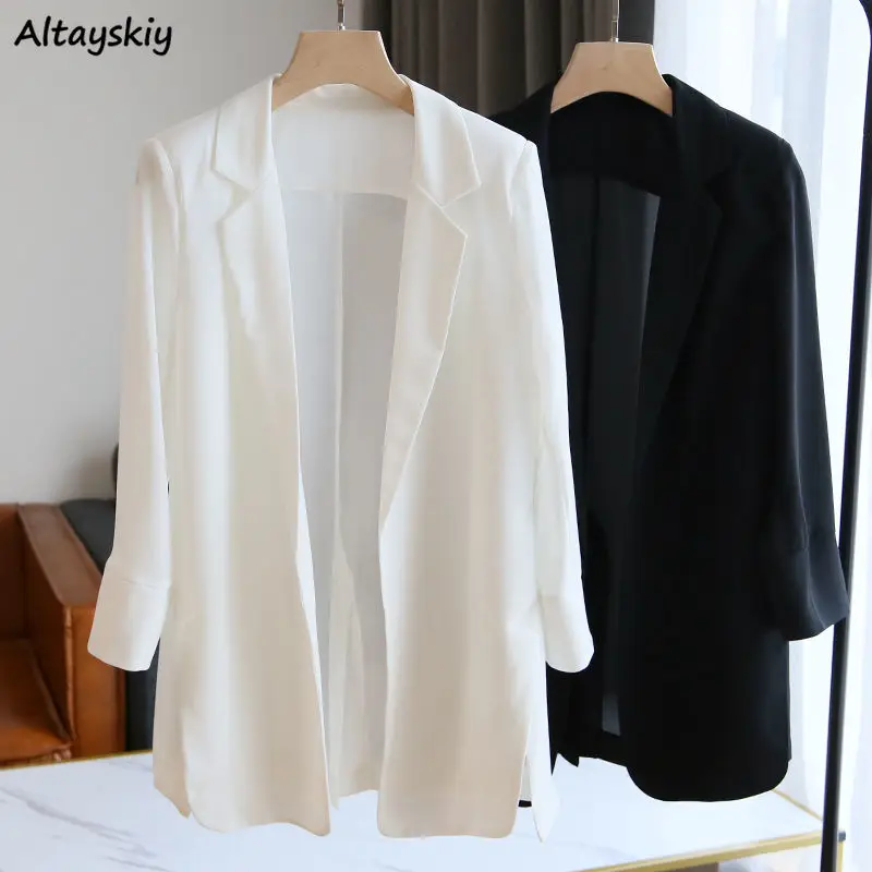 Blezery damskie cienkie letnie solidne Femme ząbkowane Chic Ulzzang szyfonowa Streetwear proste przytulne Temperament odporne na słońce znosić podstawowe