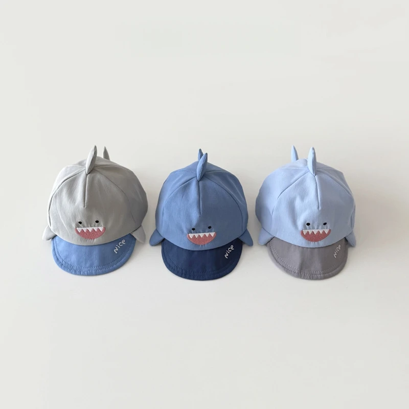 New 3-16M Baby Hat Contrast Color Cute Shark Shape Toddlers Baseball Cap Soft Brim Sun Protect Kids Hat