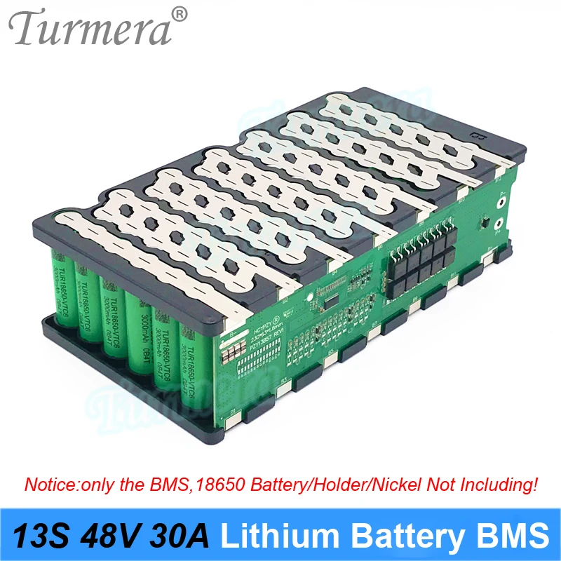 Turmera 13S 48V 52V E-bike Battery Box 13S6P 18650 Holder with Welding Nickel 30A BMS for E-scooter or Electric Bike Battery Use