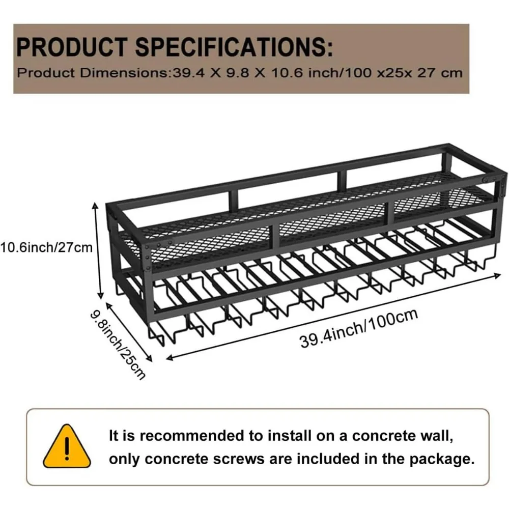Pengfei led rack de vinho montado na parede, prateleira de vinho de parede de metal industrial e suporte de vidro, grandes prateleiras flutuantes armazenamento de garrafa de vinho
