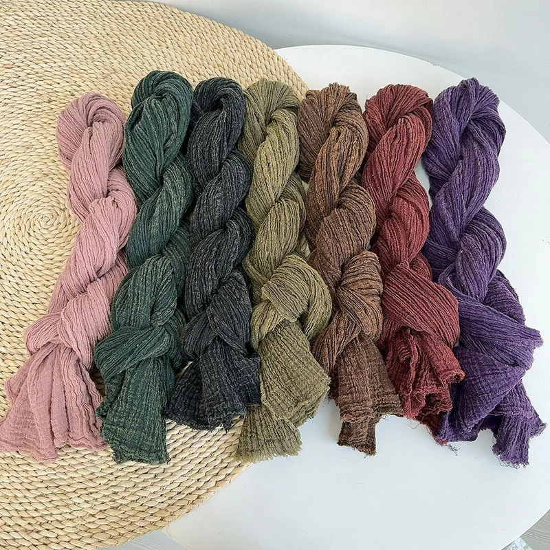 

2025 New Thick Pure Linen Wrinkled Scarf Four Seasons Versatile Soft Neck Scarf Women's Travel Shawl Scarf