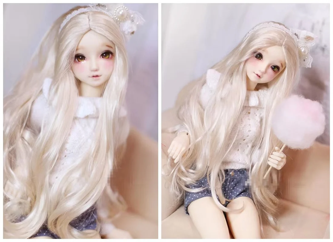 

Парик для куклы BJD, подходит для 1/3, 1/4, дядя SD10, Blythes, 9 -10 дюймов, модный, новый, мягкий, светлый, четкий, длинный, искусственный, мохеровый парик, светильник-Золотой