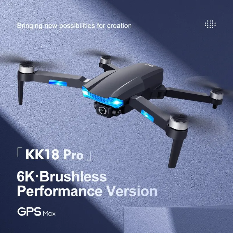 Drone with Camera KK18 Pro Brushless GPS 5G WiFi FPV with 6K HD Camera Optical Flow Positioning Foldable RC Quadcopter