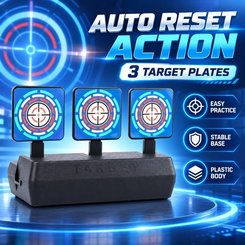 Tabletop Hobby Entertainment Target Kit, Auto‑Reset 3‑Plate Plastic Practice Prop for Indoor Outdoor Pastime