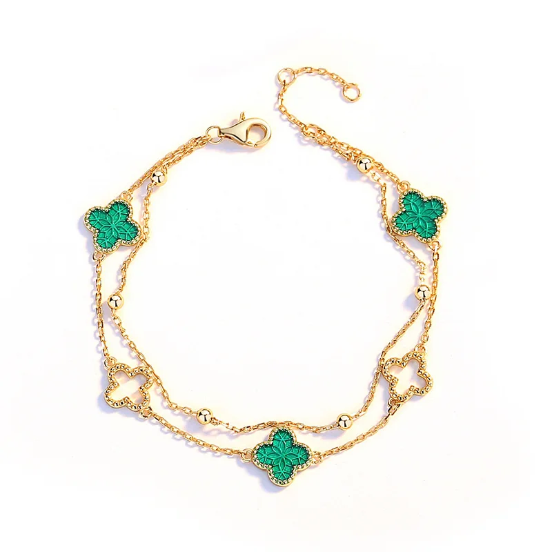 

VANA Four Leaf Clover 1-2 Layer Bracelet 925 Sterling Silver Green Red Charm Bracelets Jewellery Chain Fine Jewelry Accessories