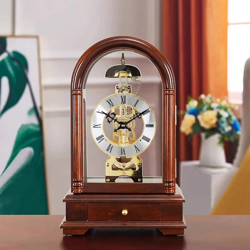 Vintage Mechanical Desk Wood Luxury Desk Modern Decoration Living Room Table Clocks Interior Design Table Clocks Accessories